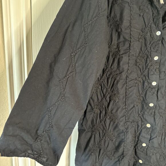 Julia Amory Swizzle Fully Embroidered Black Husband Shirt Dress Medium - Picture 6 of 6